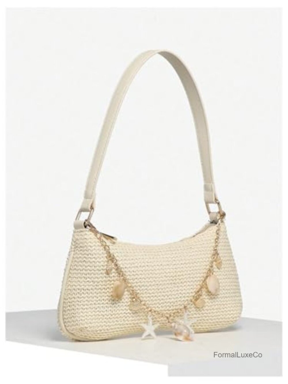 Boho Seashell Beaded Straw Clutch - Woven Shoulder Bag - Picture 2 of 7